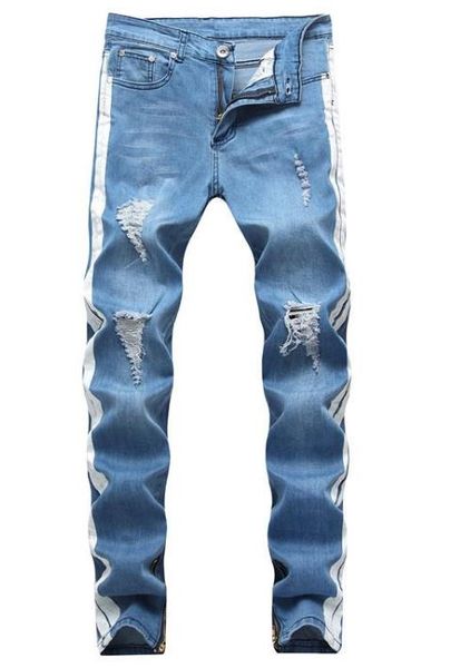 

mens designer jeans aqua blue striped hip hop jeans men skateboard jeans