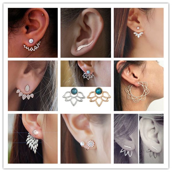 

2019 new charm crystal flower earrings for women fashion jewelry double sided gold silver earrings gift for party friend, Golden;silver