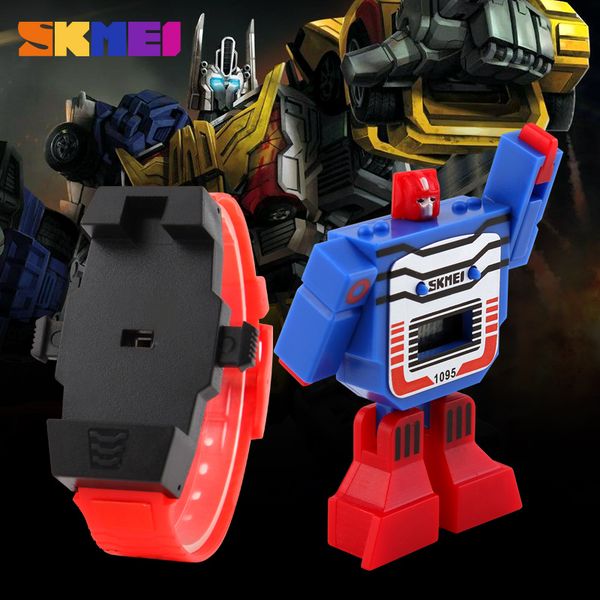 

skmei kids watches led digital children cartoon sports watches robot transformation toys boys wristwatches montre enfant chlid children 1095, Slivery;brown
