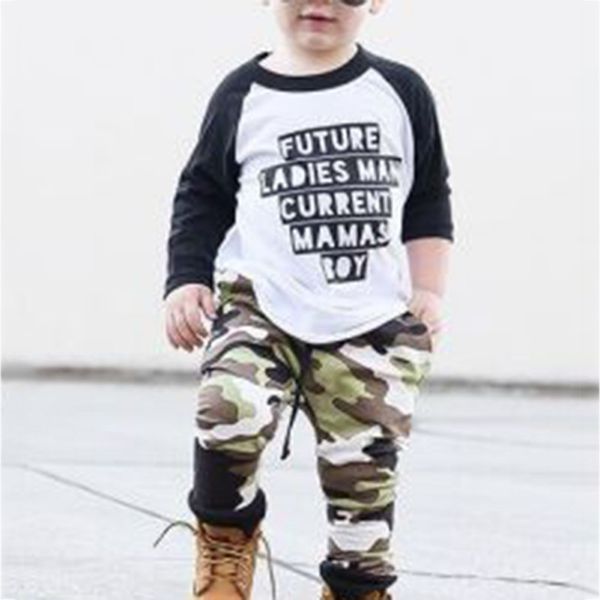 

toddler boy clothing set autumn newborn infant fashion letter print camouflage pants baby boys christmas clothes for 1-6y, White