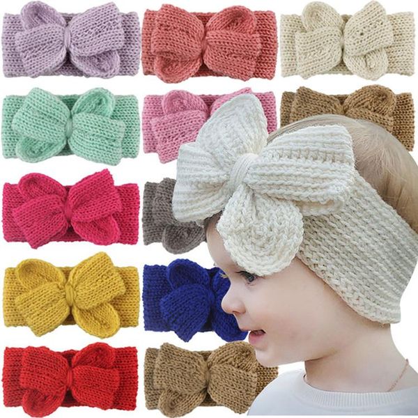 

children's woolen yarn bow hair band european and american baby knitted hair belt fashionable bowknot headband, Slivery;white