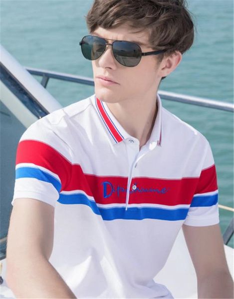 

Striped Print Skinny Mens Polos Summer Short Sleeve Lapel Neck Casual Mens Tops Fashion Teenager Tees