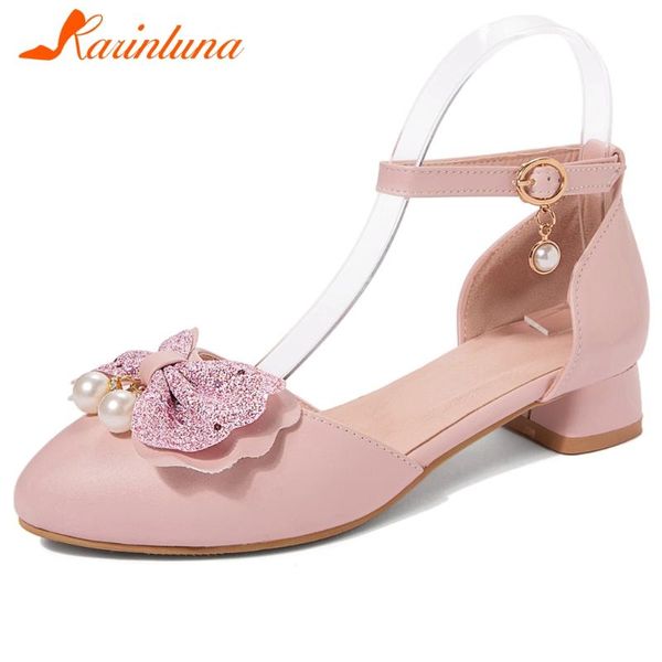 

karin 2020 fashion new plus size 46 chunky heels summer sandals woman shoes buckle strap sweet bowtie concise sandals female, Black