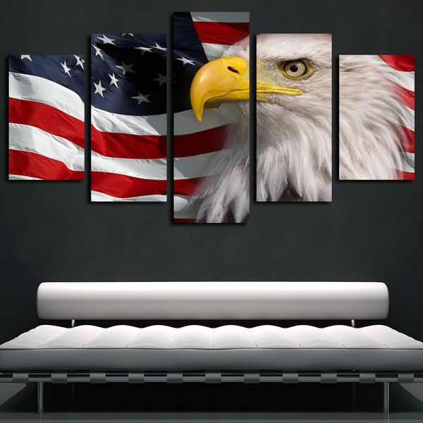 

5 panels canvas wall art american flag eagle picture poster hd print on canvas oil painting modern giclee artwork wall decor