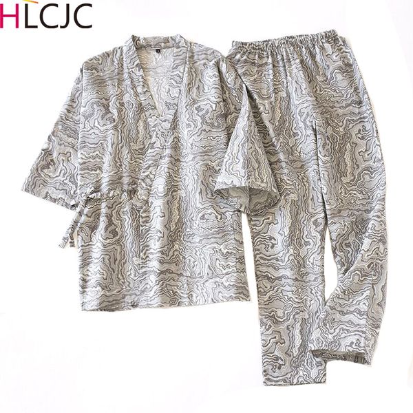 

men's sleepwear autumn male pajamas sets 100% cotton gauze kimono mens japanese style pyjamas men soft home wear 2 pieces high quality, Black;brown