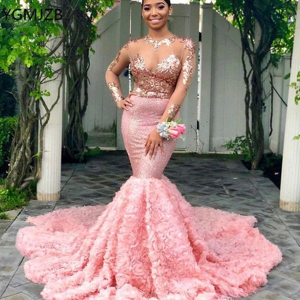 

aso ebi 2020 arabic sparkly prom dresses sheer jewel neck beads sequins mermaid dresses long sleeves formal party second reception gowns, Black