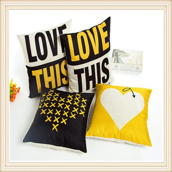 

2019 summer linen simple heart-shaped pattern modern office nap pillowcase cushion cover 45*45