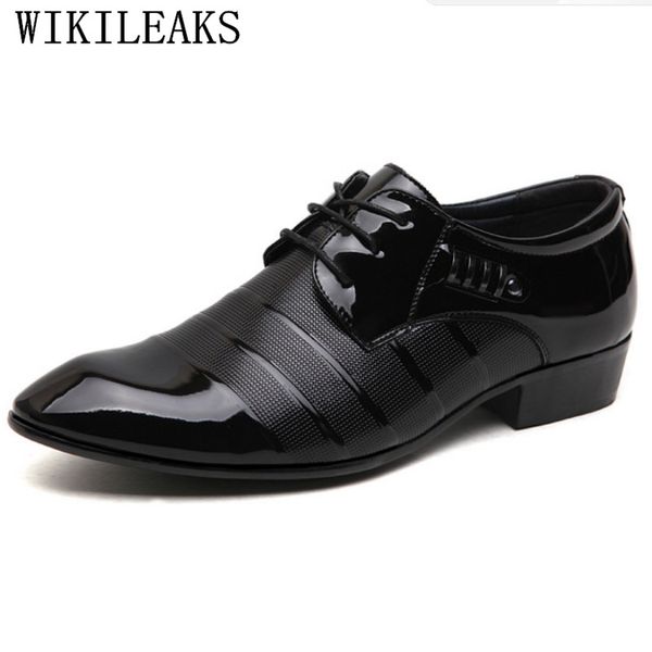 

men formal shoes pointed toe men dress shoes business lace up leather oxford for wedding casual zapatos hombre, Black