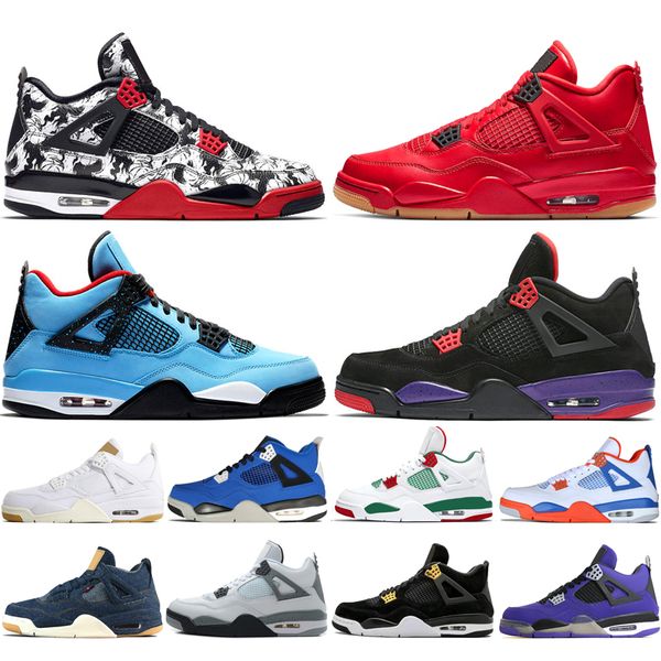

4 Tattoo Singles Day Travis Scotts Cactus Jack Raptors Mens Basketball Shoes 4s White Cement Cavs Bred men sports sneakers designer trainers