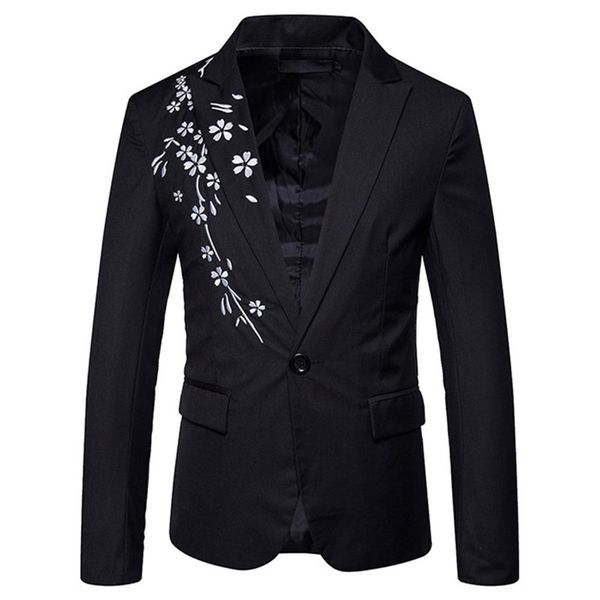 

men formal suit jackets men's coats fashion lapels design jackets leisure embroidery suit coat one button placket, White;black