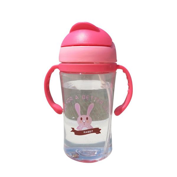 

cute baby feeding cup cartoon animal 400ml straw children learn feeding drinking bottle handle kids training cup