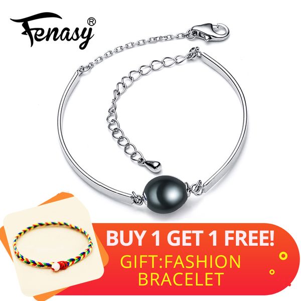 

fenasy charm bracelet,natural pearl jewelry,925 sterling sliver bracelet women,black beads bracelet female,chain link, Golden;silver