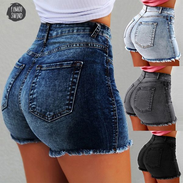 

women waisted ruffle shorts summer high fashion denim jeans women short 2019 new femme push up skinny slim denim shorts, White;black