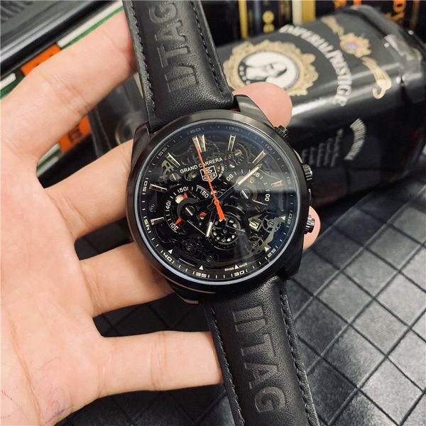 

tag watch sports luxury mens designer watches full function six pin brand wristwatch gift male clock montre homme orologio di lusso, Slivery;brown