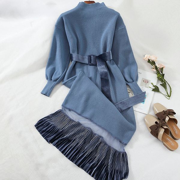 

2020 fashion long sweater dress women long sleeve ladies dresses belt waist solid autumn winter casual elegant dress, Black;gray