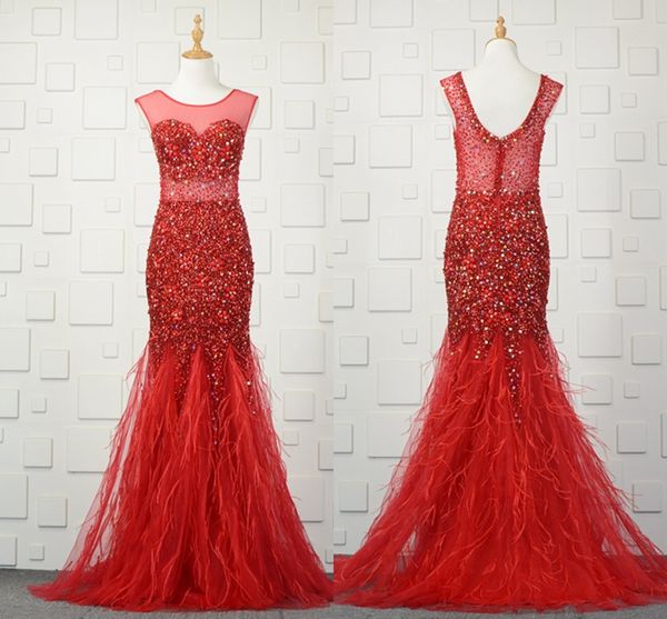 

new arrival long evening dresses short sleeves with beaded feather floor length mermaid party dress gowns customize plus sizes for woman, Black;red