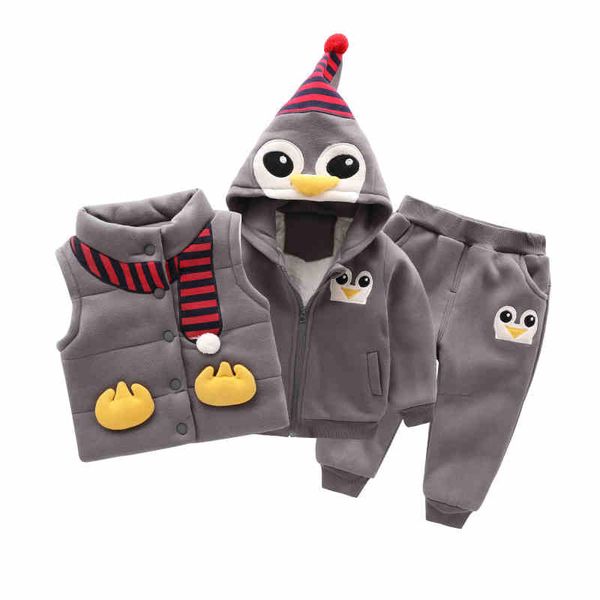 

children's clothing boy autumn and winter suit 2020 new korean version plus velvet thickening baby three-piece suit tide, White