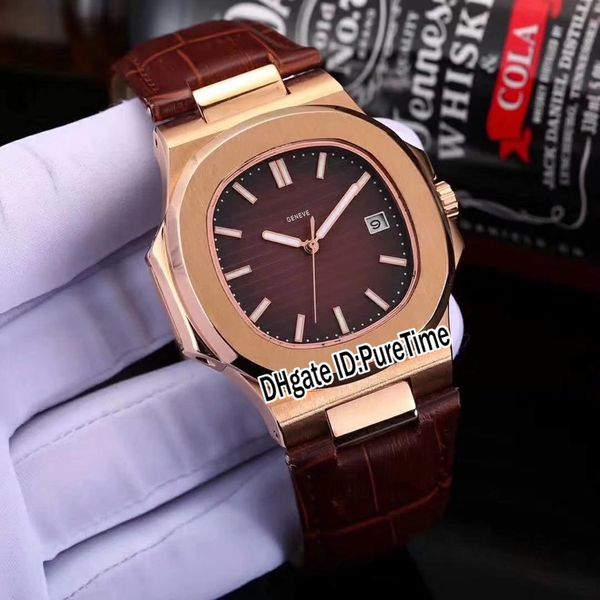 

дешевые новые классические 5711r розовое золото коричневый текстура циферблат a2813 автоматические мужские часы спорт календарь часы кожа 12, Slivery;brown