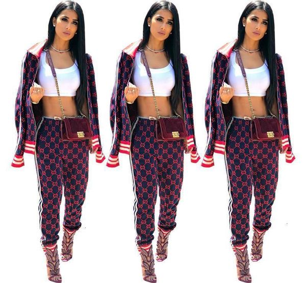 

2019 high fashion women set ladies letter print two pieces tracksuit spring autumn long sleeve women jacket set s-xxl, White