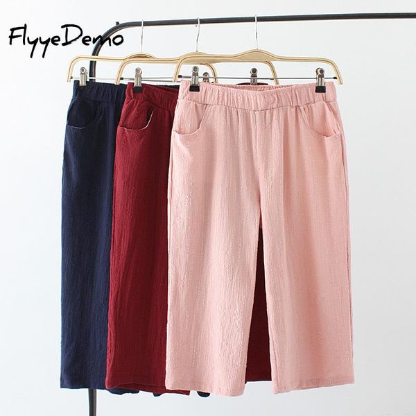 

2020 summer autumn new linen pants women calf length harem pants casual elastic waist capris trousers plus size xl - 4xl, Black;white