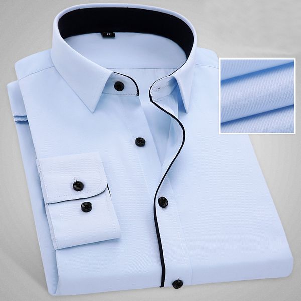 

2020 new blue solid color classic men dress shirts non-iron formal business office men white work shirts, White;black
