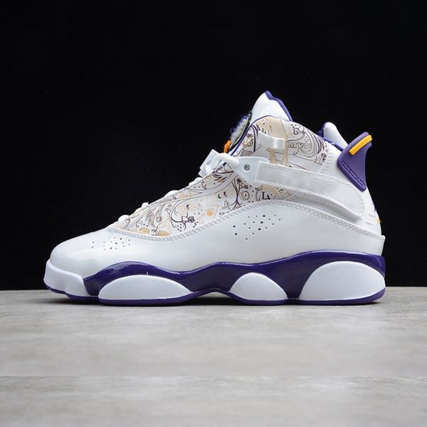 

new arrival basketball shoes aj 6 6s rings hollywood lakers white court purple-taxi-silver 322992-152 sneakers size 36-45, White;red