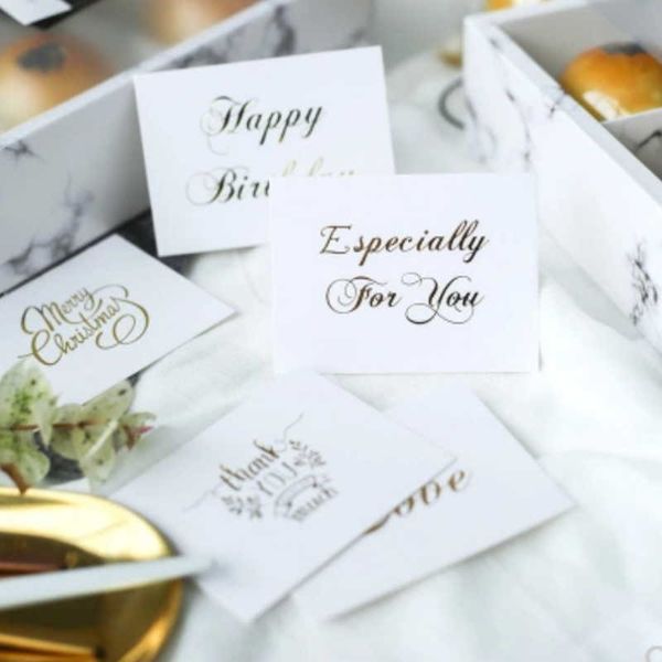 

20pcs mini gold foil thank you card white valentine happy birthday christmas party wedding invitations letter greeting cards