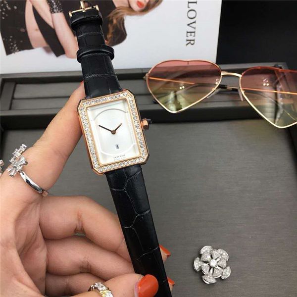 

fashion boy. friend cute date black dial swiss quartz womens watch rose gold rectangle dial leather strap lady watches, Slivery;brown