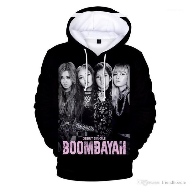 

женщины blackpink 3d дизайнер толстовки с капюшоном повседневные печатные толстовки пуловеры 19ss, Black