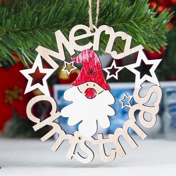 

1pc santa claus wooden christmas pendant decorative hollowed-out ornaments pendant for xmas party home