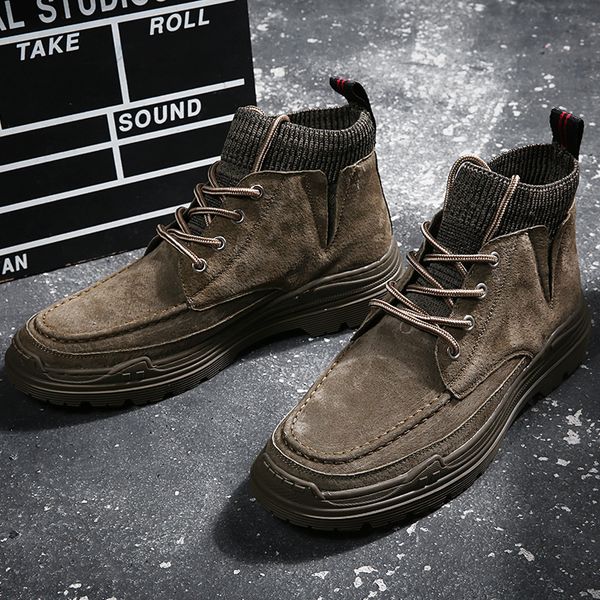 

2020 spring and autumn new men's style boots autumn and winter new casual men's shoes warm trend british high help, Black