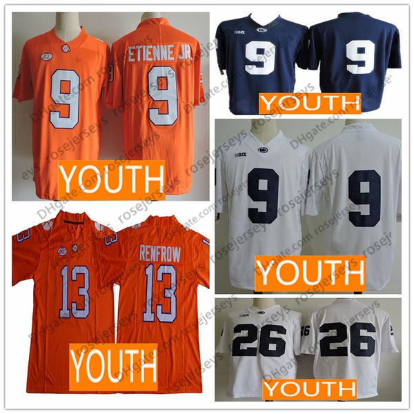 

youth 2019 clemson tigers jersey kid #9 travis etienne jr. 13 hunter renfrow penn state nittany lions trace mcsorley 26 saquon barkley, Black