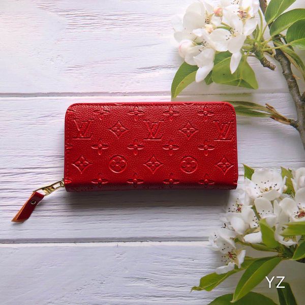 

3-color fashion bright face embossed women's wallet casual hand bag long wallet 60017, Red;black