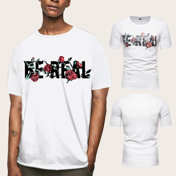 

rose letter print tees summer short sleeve male clothing crew neck mens designer tshirt loose pullover, White;black