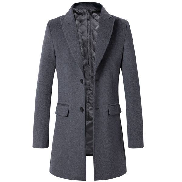 

autumn and winter single breasted men's mid youth wool woolen overcoat thickened korean slim coat men's wear, Black