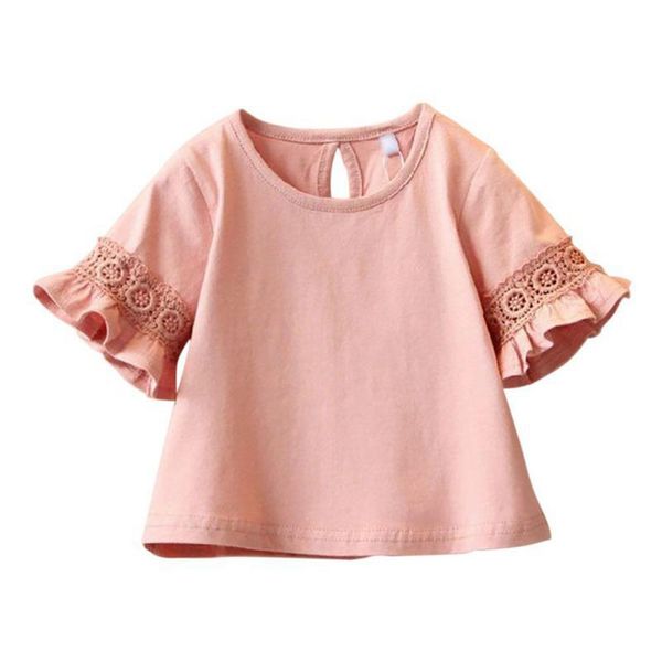 

2018 new kid baby girls summer fashion hollow lace-work bell half sleeve tee, Blue