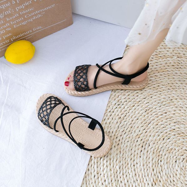 

plus size 35-43 gladiator sandals women summer weighlight shoes girls flat slides woman sandals, Black