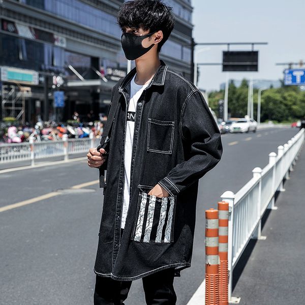 

2019 spring new japanese college wind men's casual long-sleeved trend darkness hip hop black denim clothing party travel retro, Black;brown