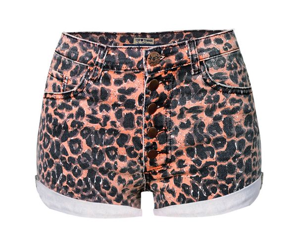 

women summer curling leopard printed shorts fashion casual high waist women's short jeans femme, White;black