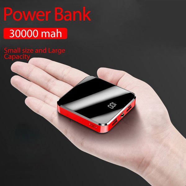 

mini 30000mah power bank digital display dual usb ports external battery portable powerbank with mirror screen pover bank