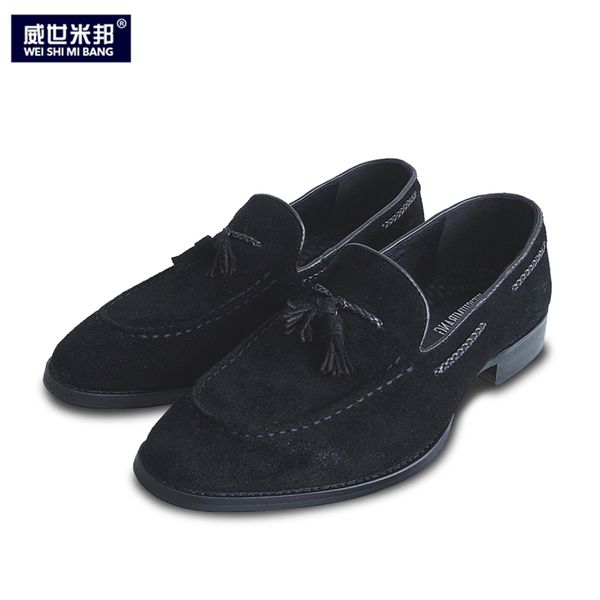

us size new men vintage pointed toe fringe slip on casual shoes business man tassel chukkas shoes, Black