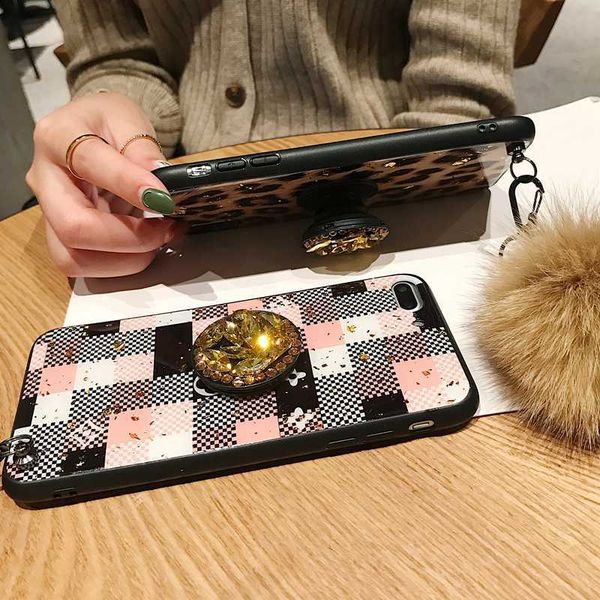 

national style for iphone 7 plus gold foil case lattice grain designer phone case with mobile stand drop glue case