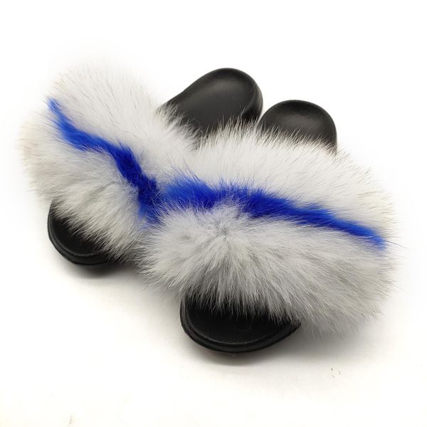 

new mixed colors striped fur slippers for women summer fahion plush flip flops furry slides wholesale large size 36-45, Black