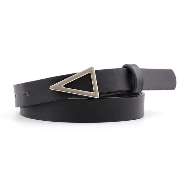 

lady casual skinny waistband pu leather strap women solid color waist belts alloy triangle buckle wide belt for dress jeans, Black;brown