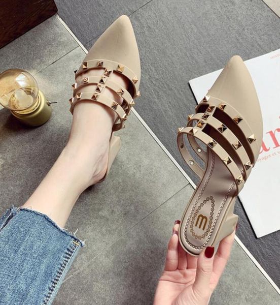 

2020 new women shoes pointed slippers summer beach sandals fashion women rivet outdoor slippers flip flops shoes mujer, Black