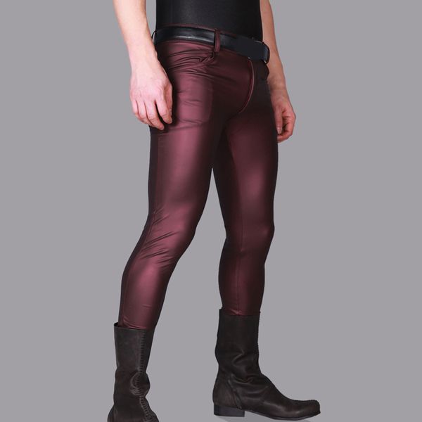 

mens skinny pants pu leather trousers slim tight skinny clubwear nightwear, Black