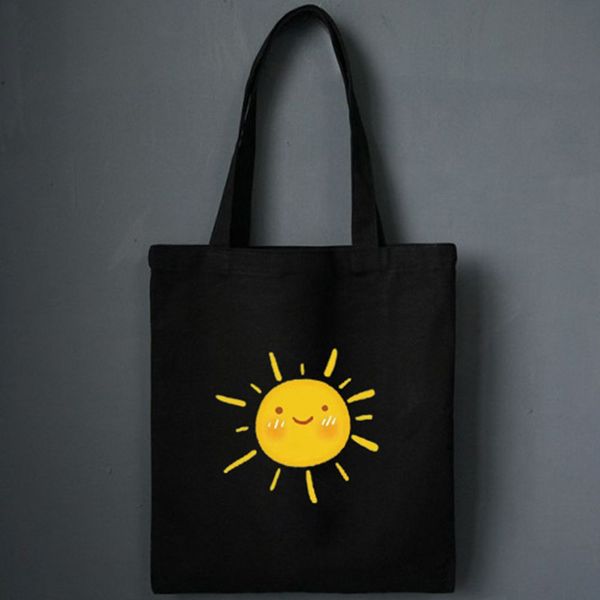 

casual cute happy smiling face printing handbag women zipper canvas shopping bags large capacity gift for woman