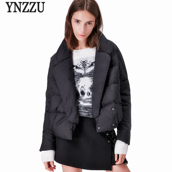 

ynzzu 2017 autumn winter womens down coat elegant turn down collar 90% white duck coat short thick warm female jacket ao377, Black