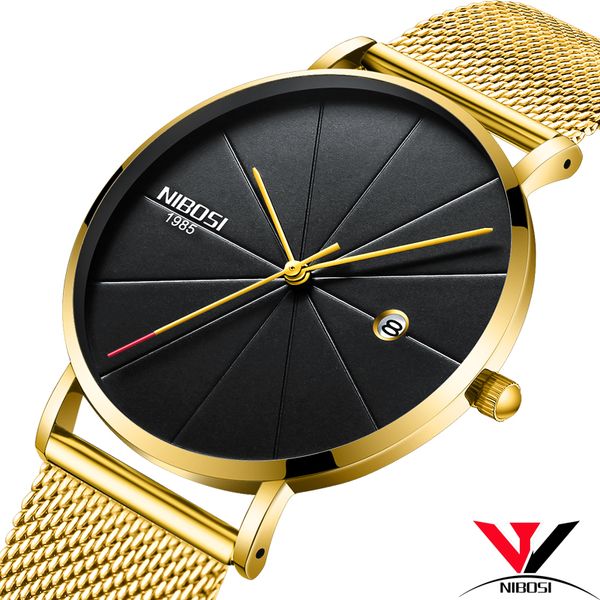 

relogios nibosi masculino thin watches for men mesh strap waterproof golden watches for women/men, Slivery;brown