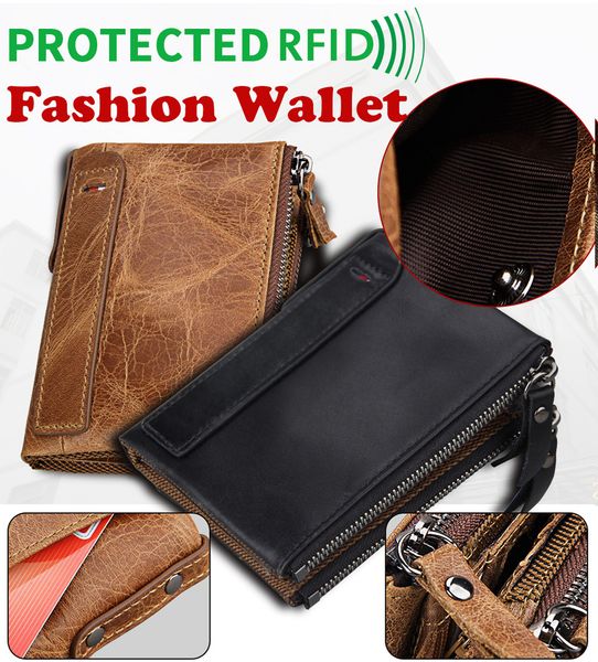 

maxi моды кожа высокого качества мужской кожаный бумажник короткий анти-rfid скользя ваша карточка мужской деньги подлинная клип двойной мол, Black